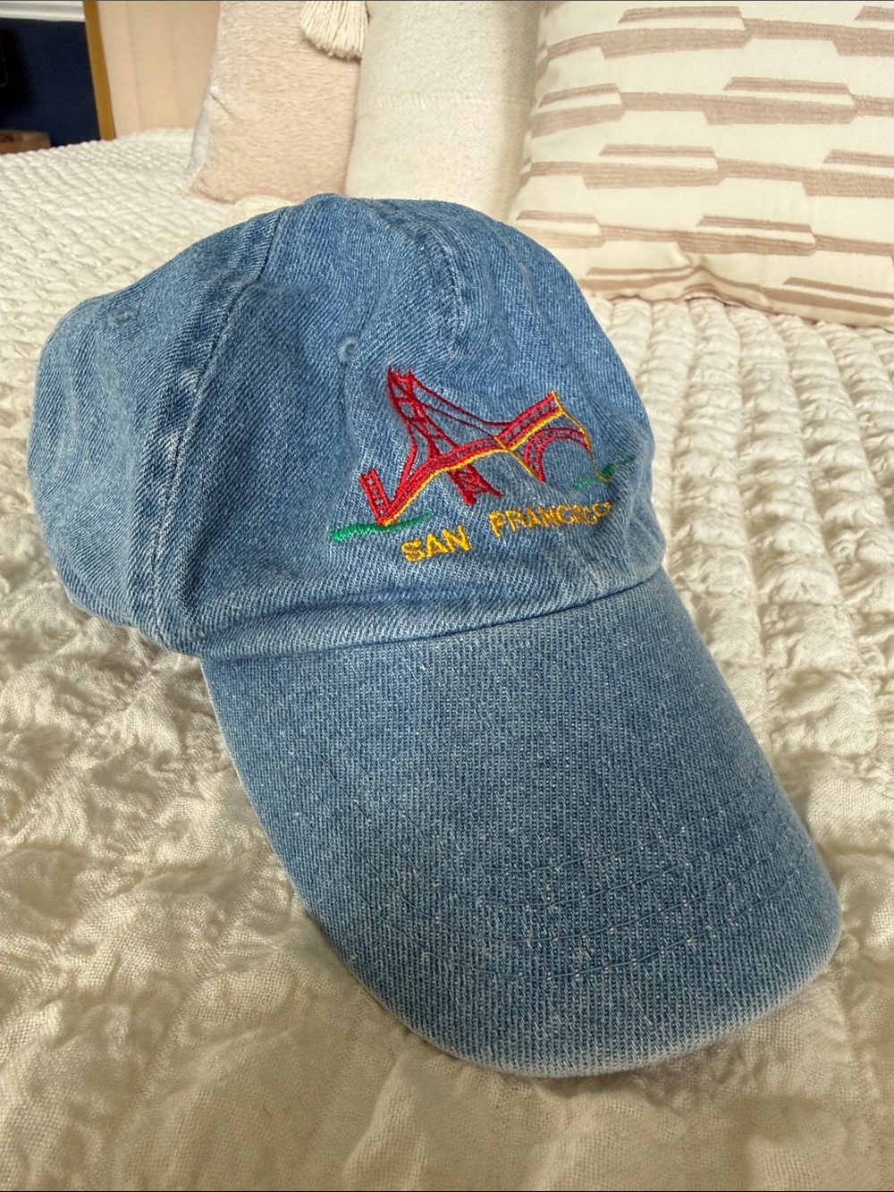 Light Blue Denim Baseball Cap with Embroidered Accent